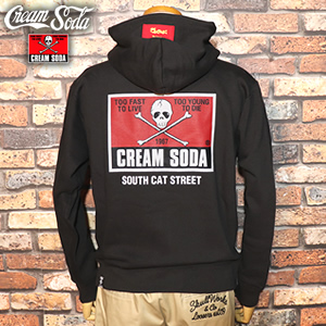 CREAM SODA◆ティミーハーフジップトラックトップ/バックプリントスウェット/XL/コットン/グレー/TE14SW-01